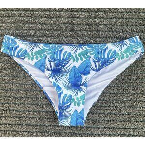 Shekini Bikini Bottom Blue & White Floral Tropical Size Small Swim Resort Wear